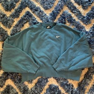 Nike Teal Cropped Balloon Sleeve Sweatshirt